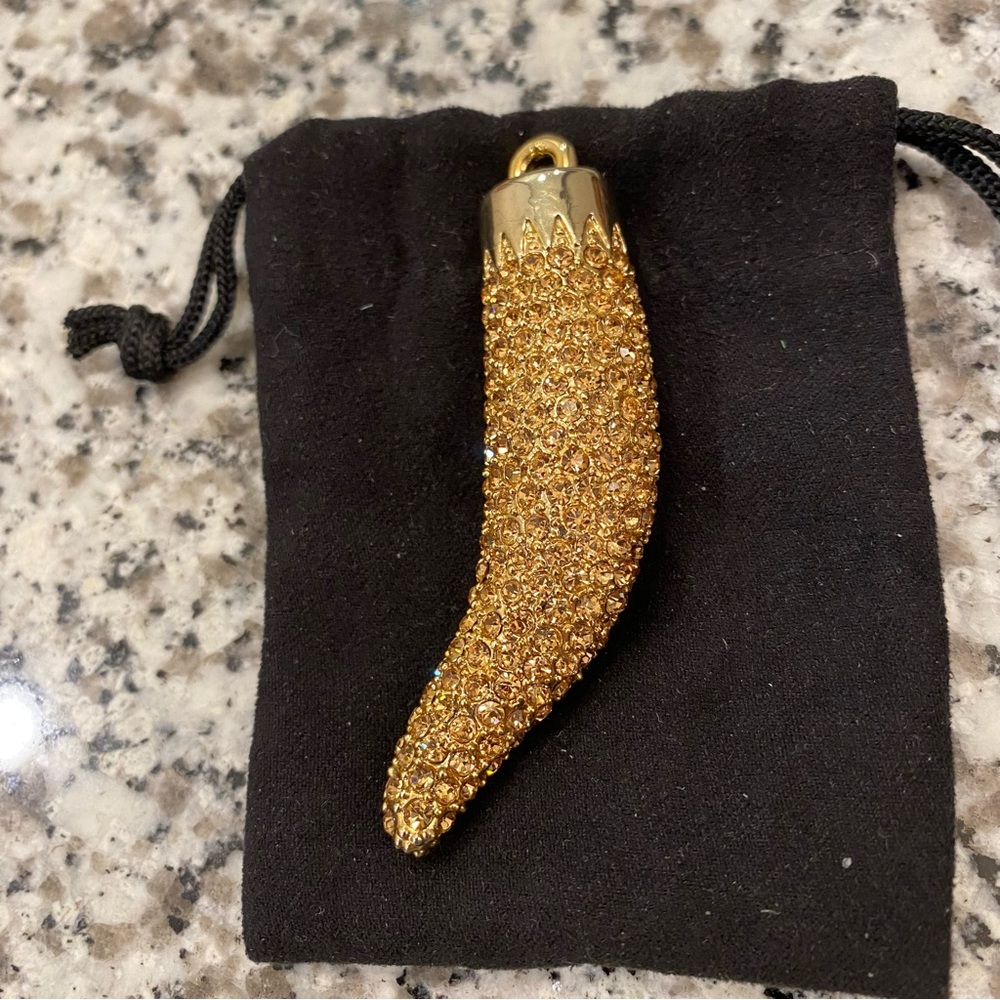 Italian CZ Gold Horn. 3X1/2” SparklerMade in Italy